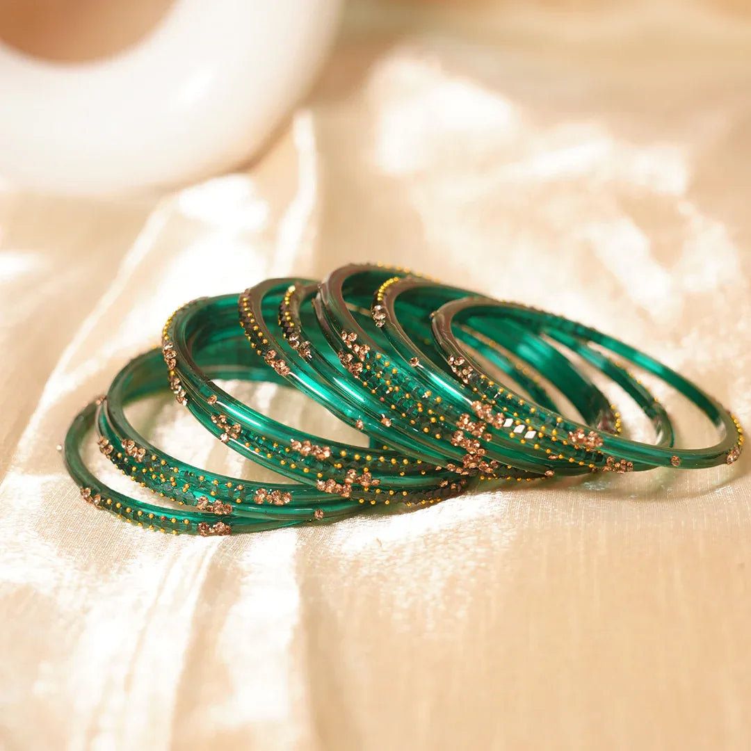 Stylish Traditional Glass Bangle with Beads Studded for Women & Girls (Pack of 12 Bangles) - The Golden Cascade